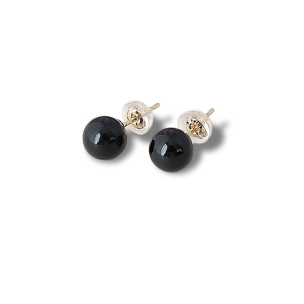 【Rtav】特価 K18 オニキス 8mm ラウンド アメリカンピアス Rtav】特価 K18 オニキス 8mm 64面カット アメリカンピアス