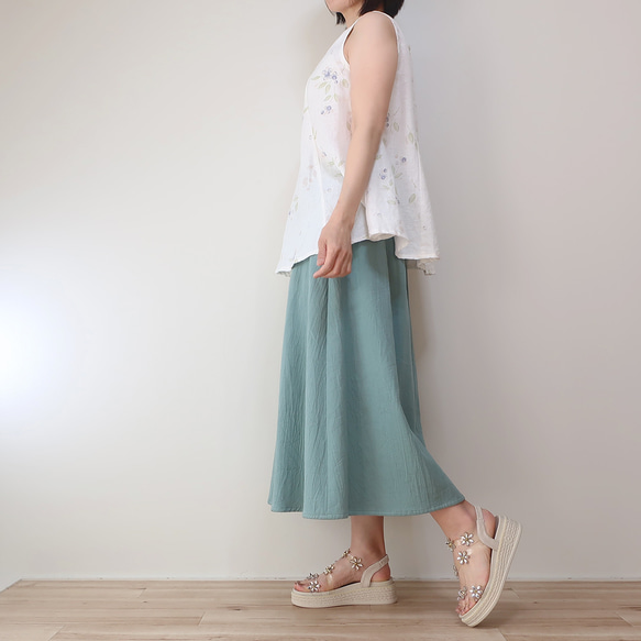 二重折りシワ加工コットン　シンプルなＡラインスカート（フリー／全８色） 4枚目の画像