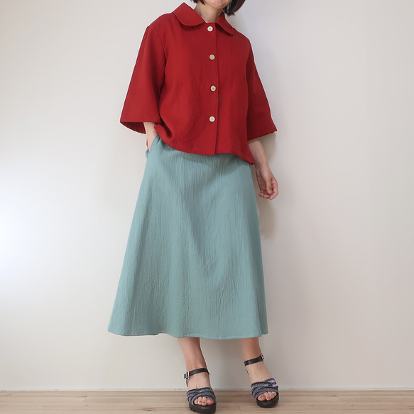 二重折りシワ加工コットン　シンプルなＡラインスカート（フリー／全８色） 6枚目の画像