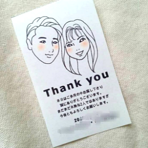 ままま☆(サンキューカード・絵ハガキ)☆様 確認用 ウェルカムボード & サンキューカード セット 】線画イラスト 似顔絵