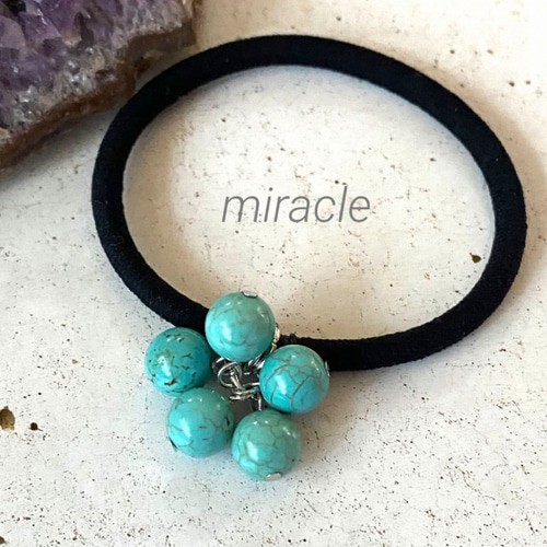 天然石ヘアゴム ♡ ターコイズ（マグネサイト）再販 受注制作 ヘアゴム