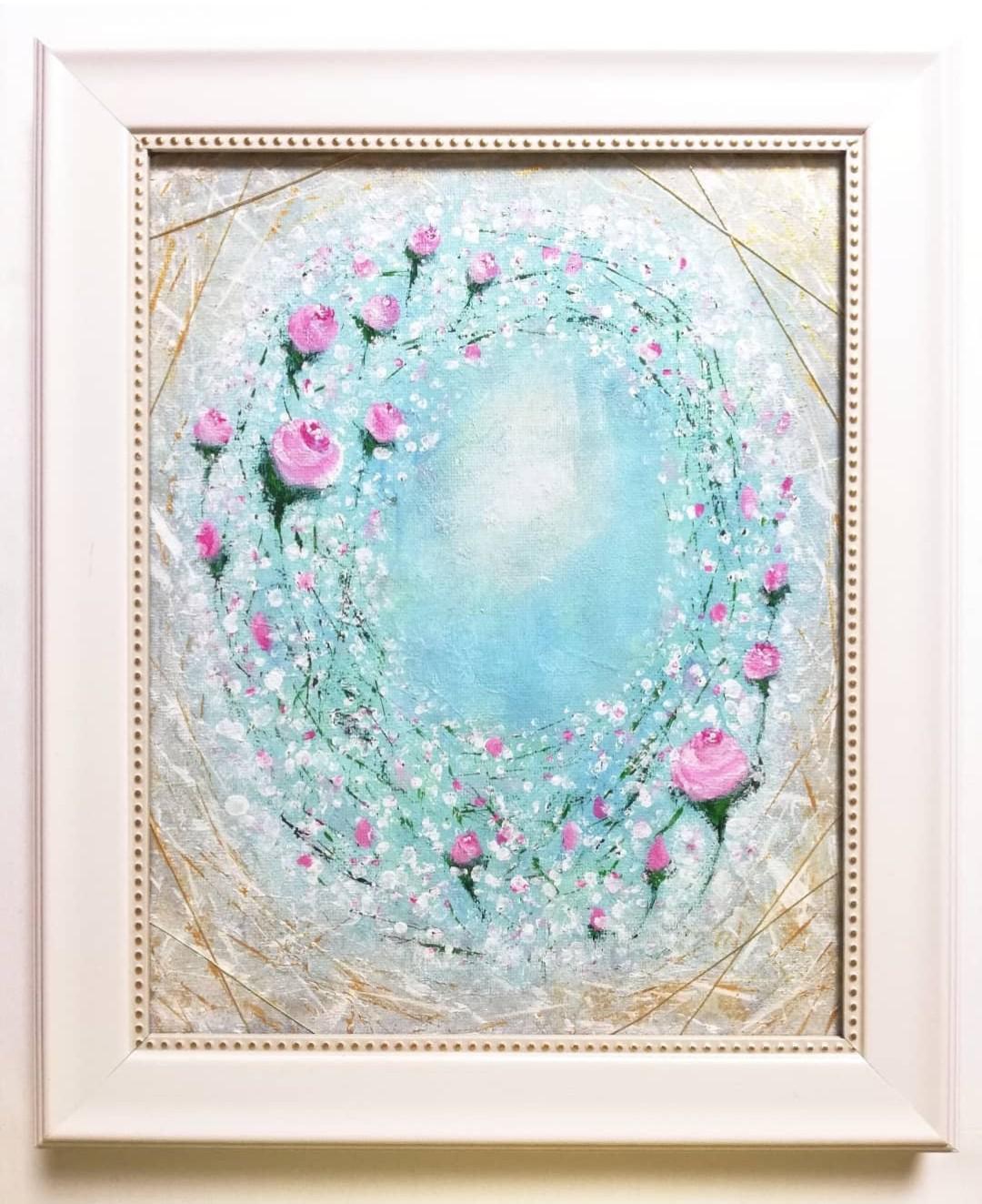 絵画・額縁・油絵・千賀 節子・新品未使用・窓辺の薔薇・美術品・インテリア・雑貨