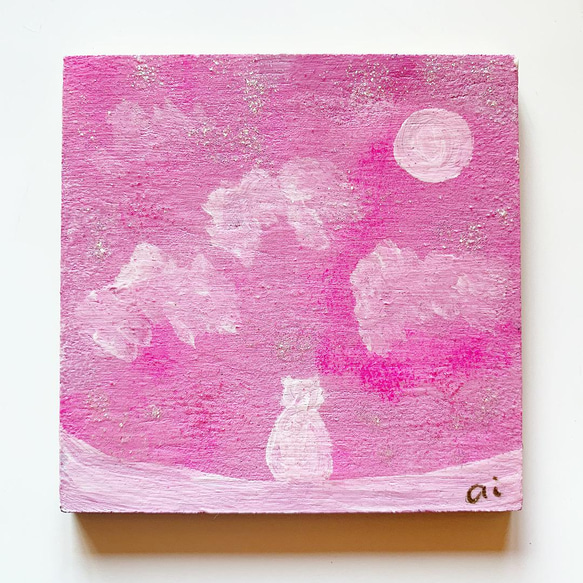 油絵原画 MOON 油彩画 原画 月 画鋲で設置可能