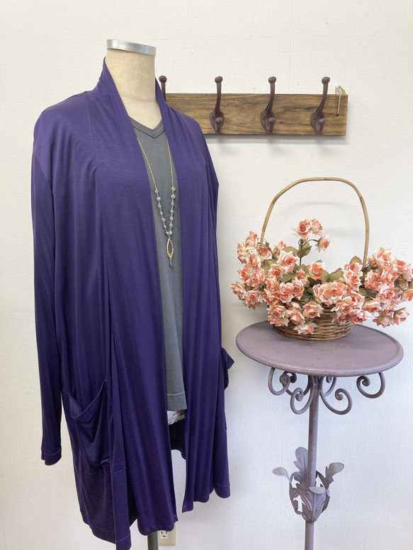 成人開衫❤️和服袖長開衫紫色（尺碼免費L~LL） 第3張的照片