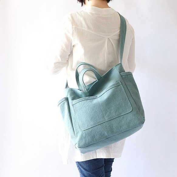 ラフショルダー＊柔らかく体に馴染む２Way大容量（ウォッシュブルー） 1枚目の画像
