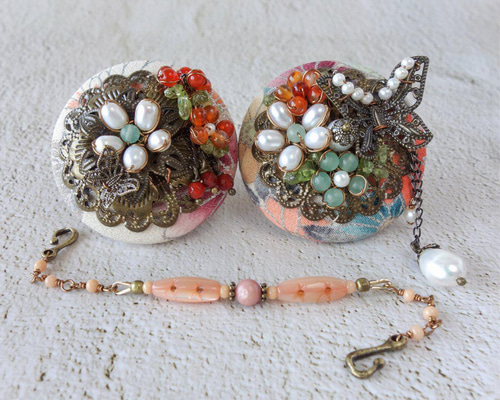 3way 羽織留め ブローチ 珊瑚 羽織紐 巾着&ボックス付き / KIMONOclip