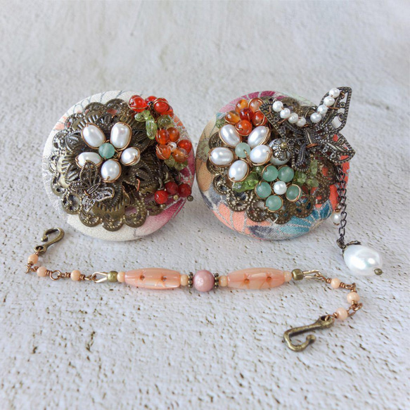 3way 羽織留め ブローチ 珊瑚 羽織紐 巾着&ボックス付き / KIMONOclip