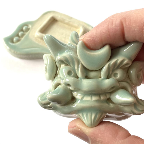 節分の茶事に・小物入れに【鬼瓦型の香合】青磁色（人気色再販し