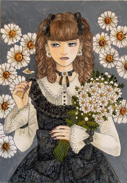 絵画販売・水彩画 「花」水仙・桃・マーガレット・矢車草