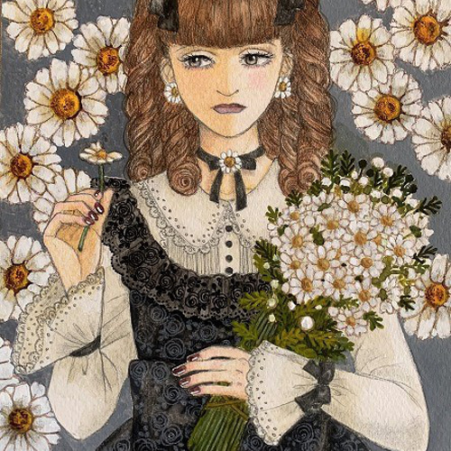 「woman,pink」水彩画 原画 B5 特別提供品！水彩画原画【Flowers and Girls マーガレット