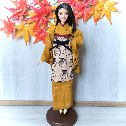 茶屋娘の着物山吹色【28～30cmドール着物】 おもちゃ・人形 手縫い