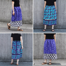 アフリカ布のギャザースカート（カンガスカート）鮮やかな色彩 サッシュベルト付き 6枚目の画像