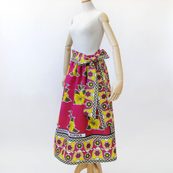 アフリカ布のギャザースカート（カンガスカート）鮮やかな色彩 サッシュベルト付き 5枚目の画像
