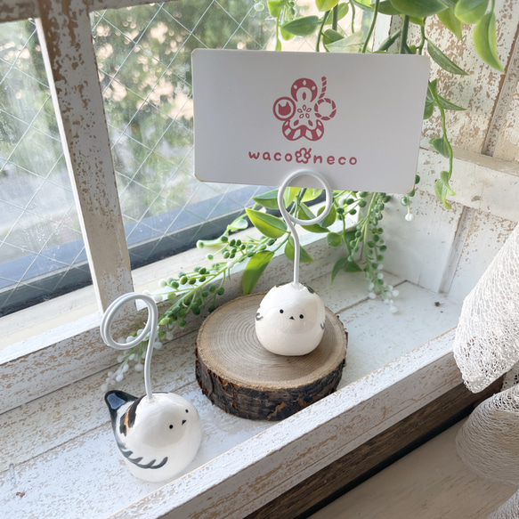 再販】陶器 カードスタンド シマエナガ/陶器製 鳥 雪の妖精 写真