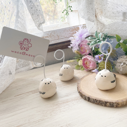 再販】陶器 カードスタンド シマエナガ/陶器製 鳥 雪の妖精 写真立て