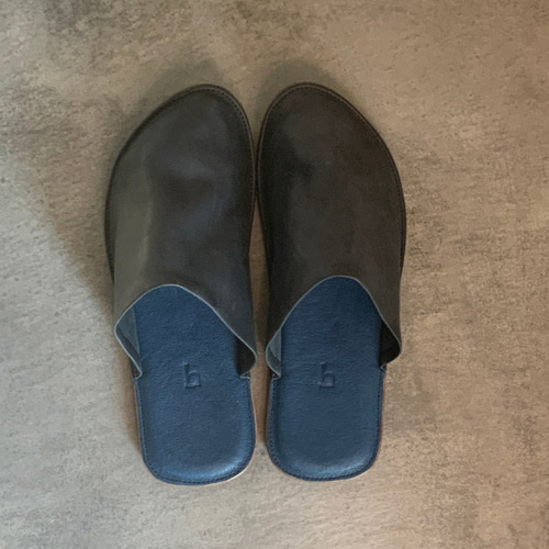 革 ルームシューズ レザー スリッパ ペア／kon L・navy M スリッパ