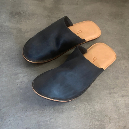 革 ルームシューズ レザー スリッパ ペア／kon L・navy M スリッパ