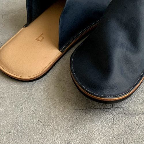 革 ルームシューズ レザー スリッパ ペア／kon L・navy M スリッパ