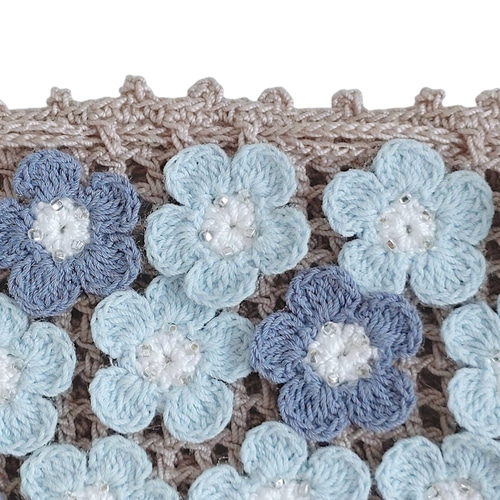 可憐なネモフィラ】レース編み ころりんポーチ(BOX入り) /手編み 巾着