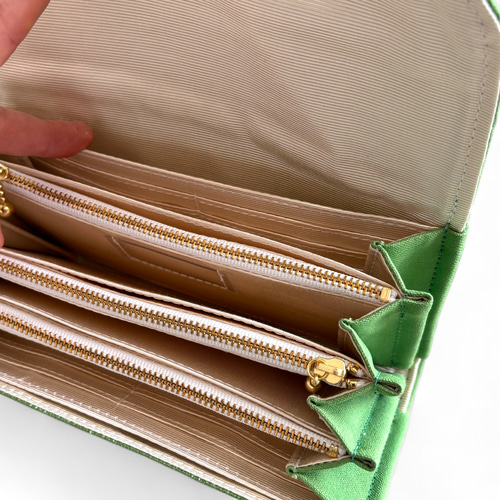 改良型】家計やりくり財布/アップルグリーン 長財布 Mimity Handmade