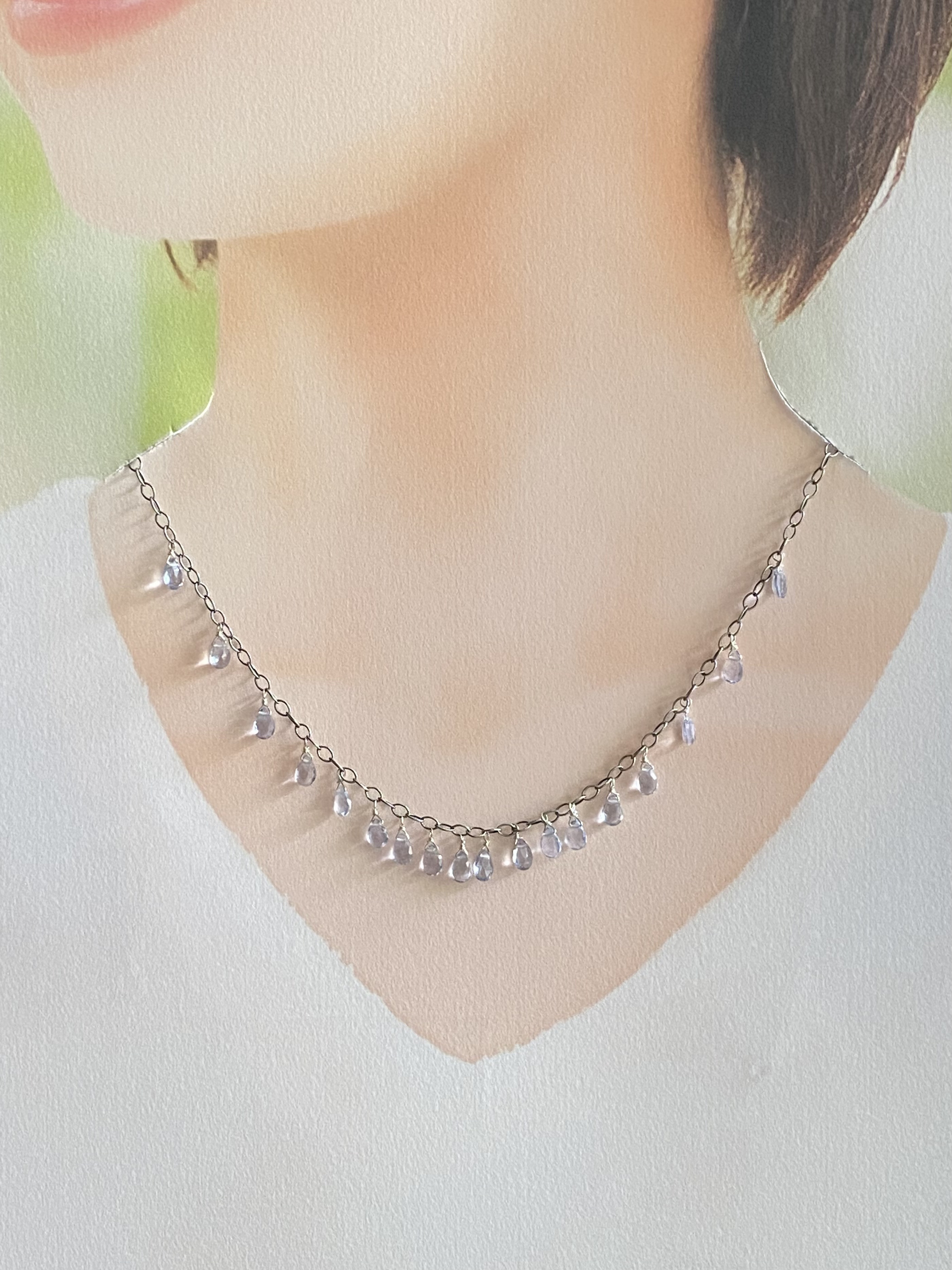 【クーポンあり】(silver925) ぺアシェイプ・ブリオレットカット水色クォーツ&燻銀シルバーチェーンネックレス