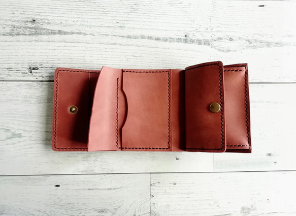 ミニ財布（チョコ） 手のひらサイズ  ボックス型小銭入れ  小さい財布　３つ折り財布　レザーウォレット 本革 5枚目の画像