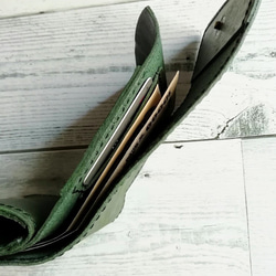 ミニ財布（グリーン） 手のひらサイズ  ボックス型小銭入れ  小さい財布　３つ折り財布　レザーウォレット 本革 8枚目の画像