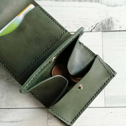 ミニ財布（グリーン） 手のひらサイズ  ボックス型小銭入れ  小さい財布　３つ折り財布　レザーウォレット 本革 7枚目の画像
