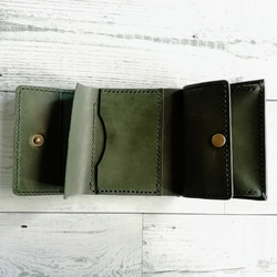 ミニ財布（グリーン） 手のひらサイズ  ボックス型小銭入れ  小さい財布　３つ折り財布　レザーウォレット 本革 5枚目の画像