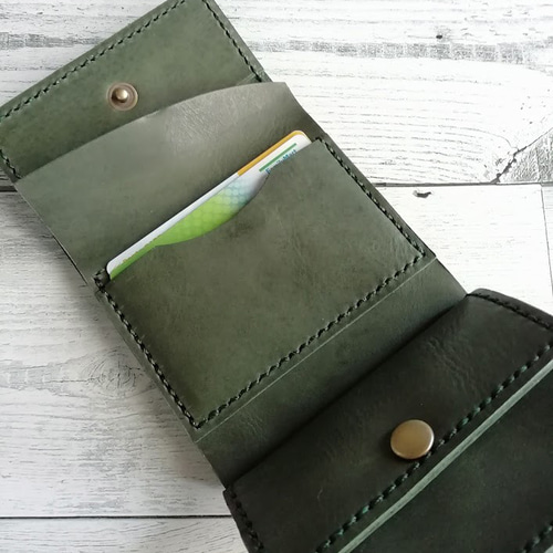 送料無料】ミニ財布（グリーン） 手のひらサイズ ボックス型小銭入れ