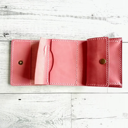 ミニ財布（桜） 手のひらサイズ  ボックス型小銭入れ  小さい財布　3つ折り財布 レザーウォレット 本革 5枚目の画像