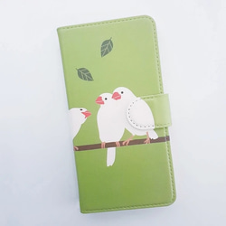 ほぼ全機種対応　手帳型スマホケース　スマホカバー（対応専用ケース、カメラホール付）　文鳥　鳥　 2枚目の画像