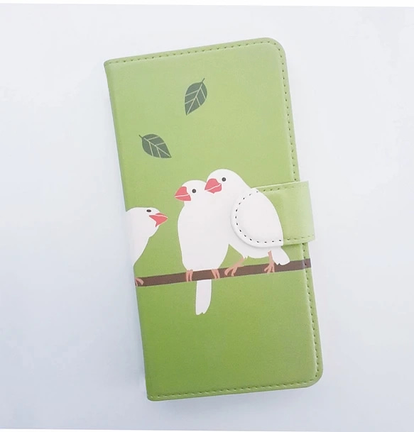 ほぼ全機種対応　手帳型スマホケース　スマホカバー（対応専用ケース、カメラホール付）　文鳥　鳥　 2枚目の画像