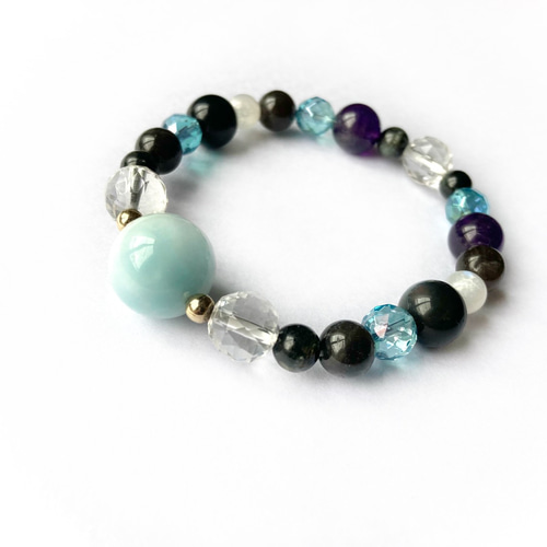 天然無処理14.5㎜大玉の高品質ラリマーブレスレット　おまけ付 大玉ラリマー◇蒼水の静穏ー忙しない日々の中で一息つく極上の時間を