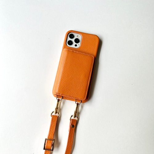 3 名入れ可｜本革iPhoneショルダーケース（背面収納 スマホショルダー