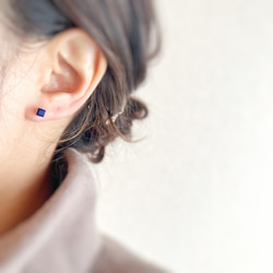 【JORIE】 星空プラネタリウムLAPIS LAZULI square earrings（4mm/4爪）刻印あり　 10枚目の画像