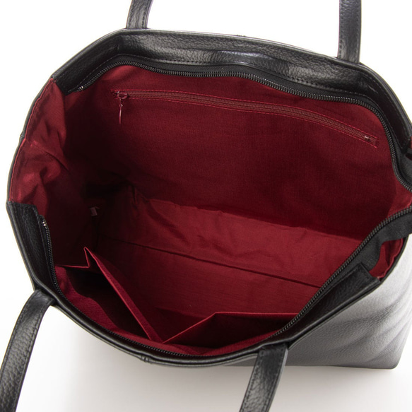 日本製造：拉鍊式A4尺寸手提包，收縮皮革，黑色 第3張的照片