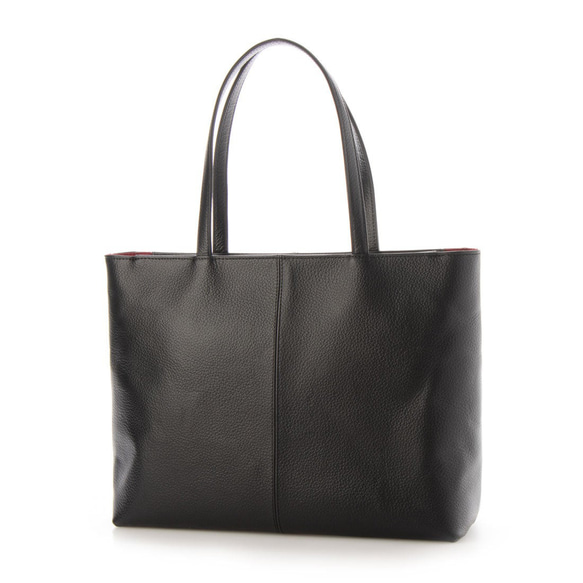 日本製造：拉鍊式A4尺寸手提包，收縮皮革，黑色 第1張的照片