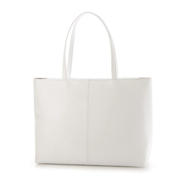 【日本製】ファスナー開閉式 A4ファイル対応 オール牛革トートバッグ シュリンクレザー ホワイト