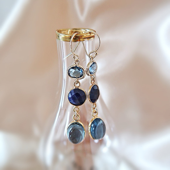 14KGF/ SAPPHIRE IOLITE MONTANA GLASS EARRINGS 8枚目の画像