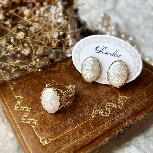 312＊アンティークゴールド グレージュ パール 大人女子 ヴィンテージ