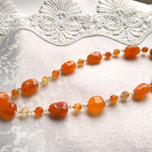 天然石アゲート＆カーネリアン＆アンバー風ネックレス（オレンジ系） 天然石アゲート＆カーネリアン＆アンバー風ネックレス（オレンジ系）