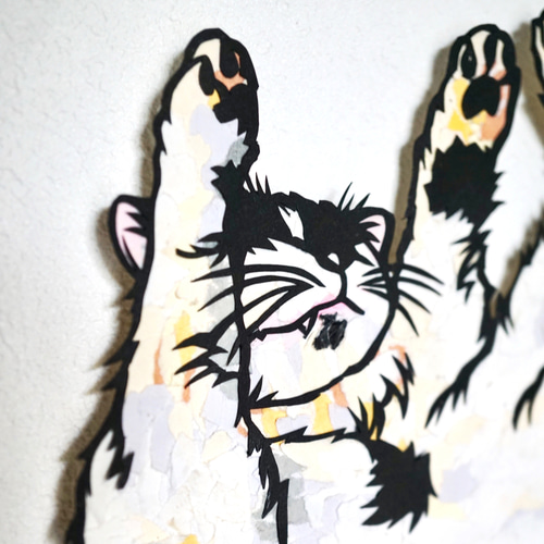 ちぎり絵×切り絵】原画アート 『ote-age（おてあげ猫）』 絵画 紙の