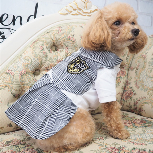 現品限り】犬服 裏起毛オフ×クリームイエローチェックのコート風