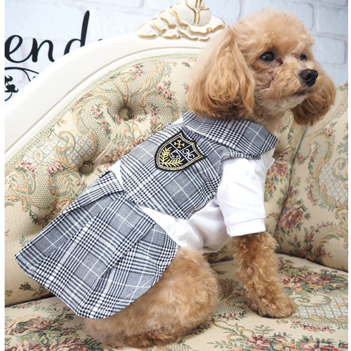 制服風ワンピース 英国 トップス コスチューム エンブレム ドッグ