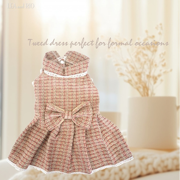 ツイードワンピース ドレス 秋 冬 リボン フリル ドッグウェア 小型犬