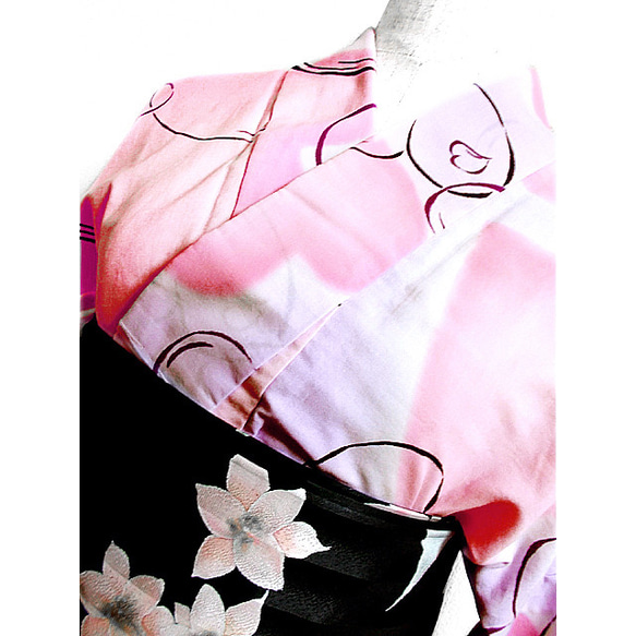 浴衣（ハート模様）（薄紫色　ピンク色） 4枚目の画像