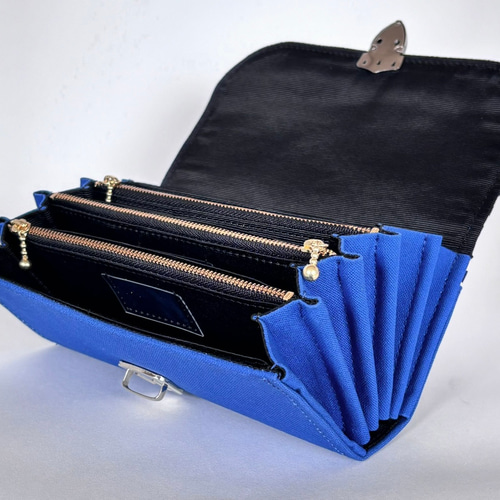 改良型】家計やりくり財布/コバルトブルー×ボーダー 長財布 Mimity