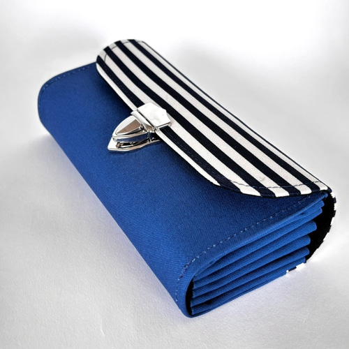 改良型】家計やりくり財布/コバルトブルー×ボーダー 長財布 Mimity
