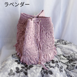 【内ポケット付】手編み 裾フリンジ マニラヘンプのスクエア巾着バッグ 14枚目の画像